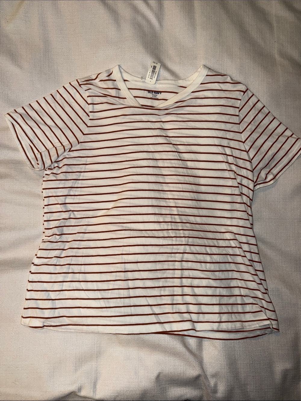 Old Navy White Tee with Rust Stripes